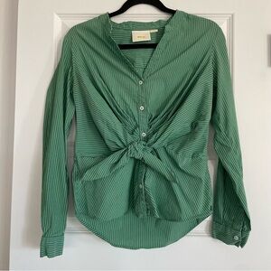 Anthropologie Green Striped Katherine Knotted Button Down Shirt sz 6